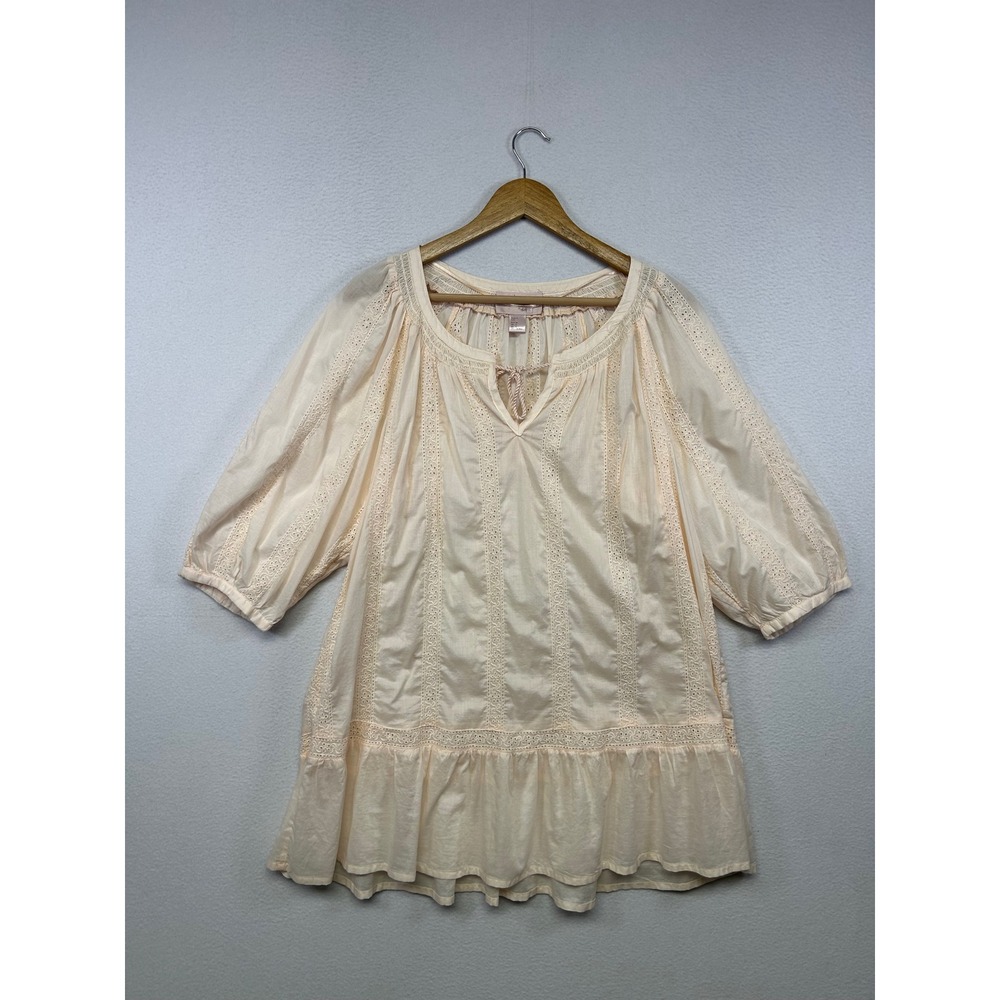 Cottagecore Boho H&M The Garden Collection Womens 6 Peach Eyelet Peasant Blouse